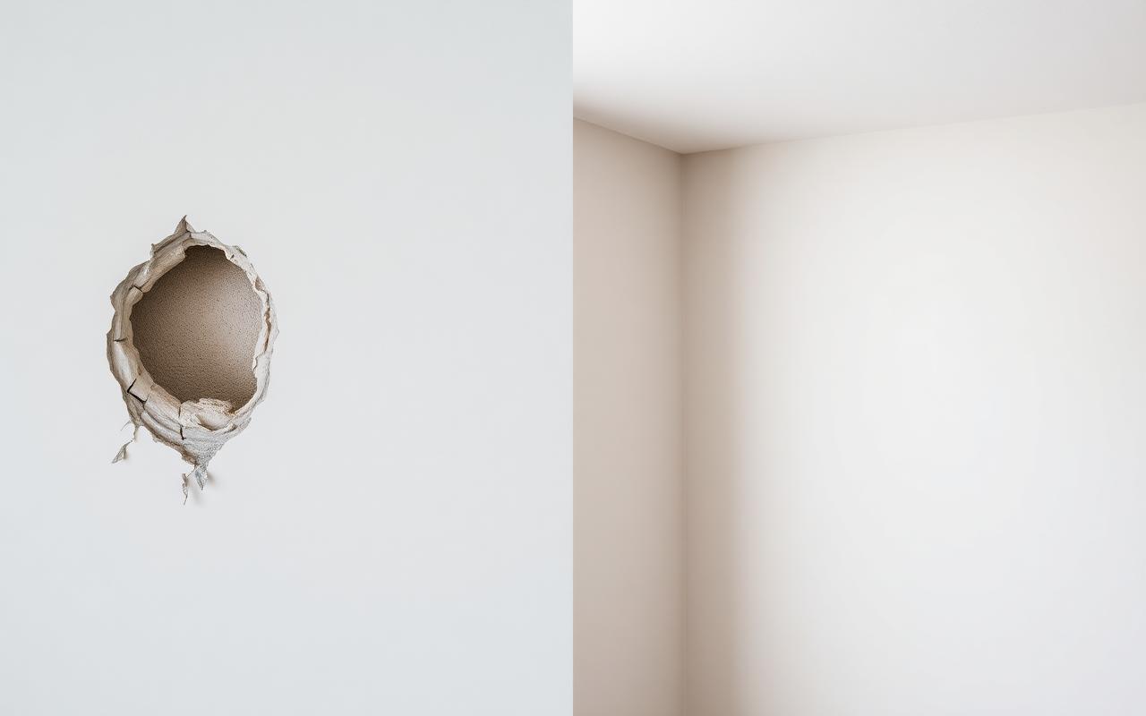 Before and after drywall repair in a Boston home